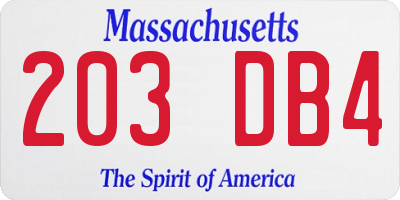 MA license plate 203DB4