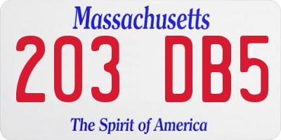 MA license plate 203DB5