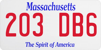 MA license plate 203DB6
