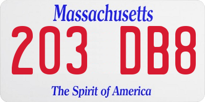 MA license plate 203DB8