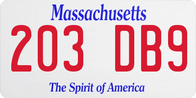 MA license plate 203DB9