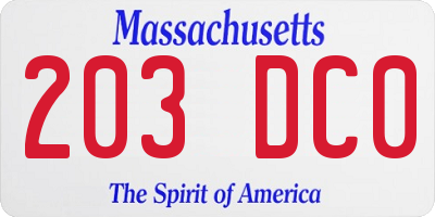 MA license plate 203DC0