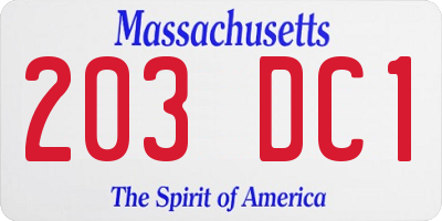 MA license plate 203DC1