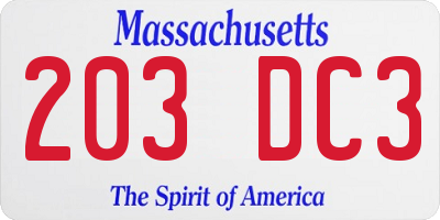 MA license plate 203DC3