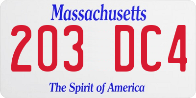 MA license plate 203DC4