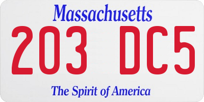 MA license plate 203DC5