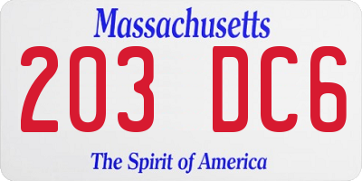 MA license plate 203DC6