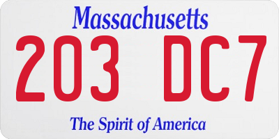 MA license plate 203DC7