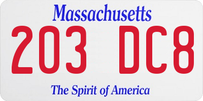 MA license plate 203DC8