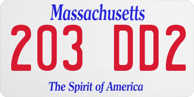 MA license plate 203DD2