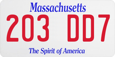 MA license plate 203DD7