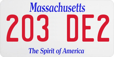 MA license plate 203DE2