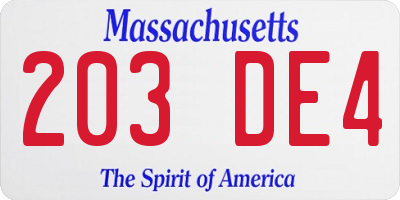 MA license plate 203DE4