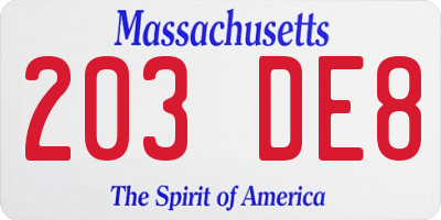 MA license plate 203DE8