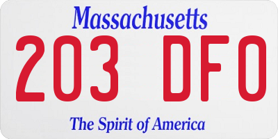 MA license plate 203DF0