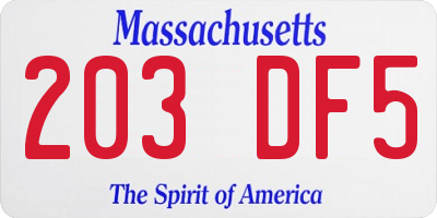 MA license plate 203DF5