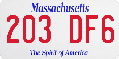 MA license plate 203DF6
