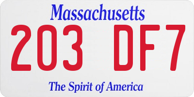 MA license plate 203DF7