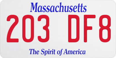 MA license plate 203DF8