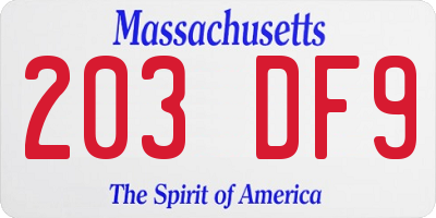 MA license plate 203DF9