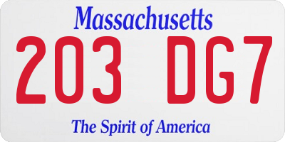 MA license plate 203DG7