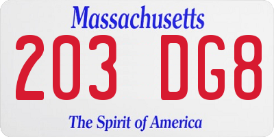 MA license plate 203DG8