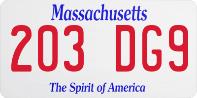 MA license plate 203DG9