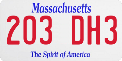 MA license plate 203DH3