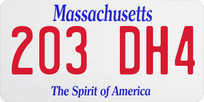 MA license plate 203DH4