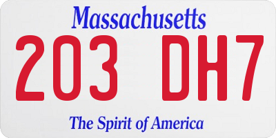 MA license plate 203DH7