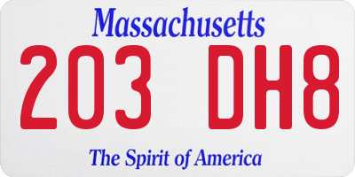 MA license plate 203DH8