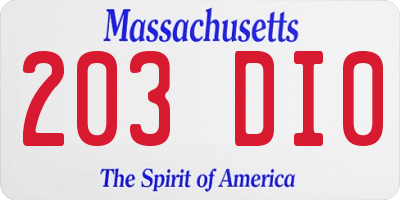 MA license plate 203DI0