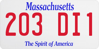 MA license plate 203DI1