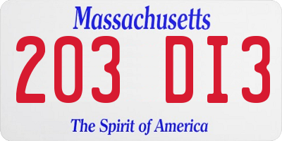MA license plate 203DI3