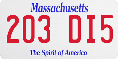 MA license plate 203DI5