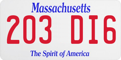 MA license plate 203DI6