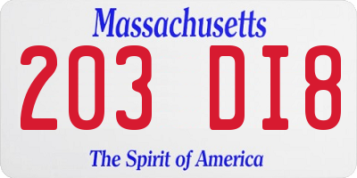 MA license plate 203DI8