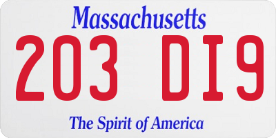 MA license plate 203DI9