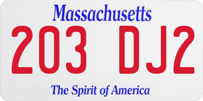 MA license plate 203DJ2