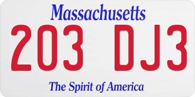 MA license plate 203DJ3