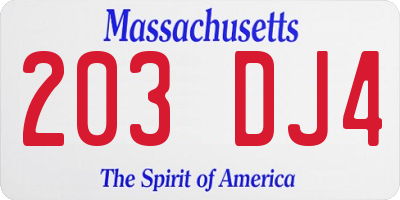 MA license plate 203DJ4