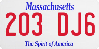 MA license plate 203DJ6