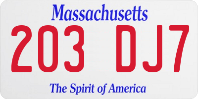 MA license plate 203DJ7