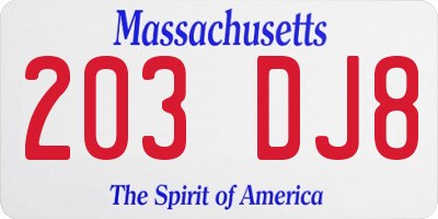 MA license plate 203DJ8