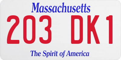 MA license plate 203DK1