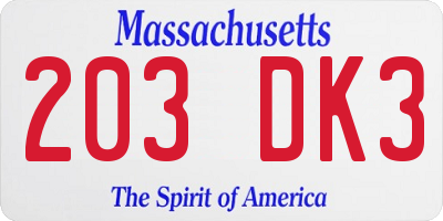 MA license plate 203DK3