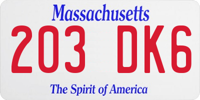 MA license plate 203DK6