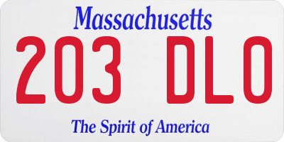 MA license plate 203DL0