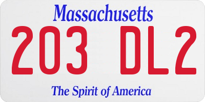 MA license plate 203DL2