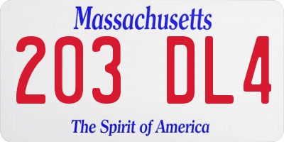 MA license plate 203DL4